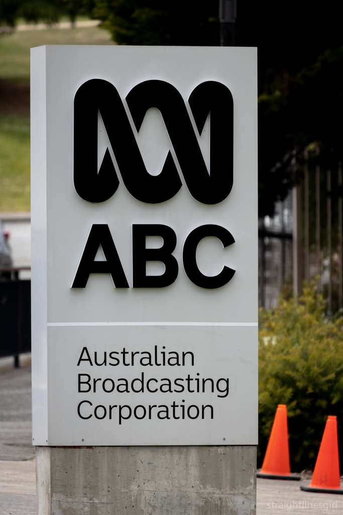 THE ABC Sign, black text on a white background: Australian Broadcasting Corporation